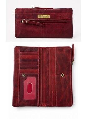VALENCHI RFID Soft Red Distressed Leather Wallet Card Slot Rugged Rustic Western